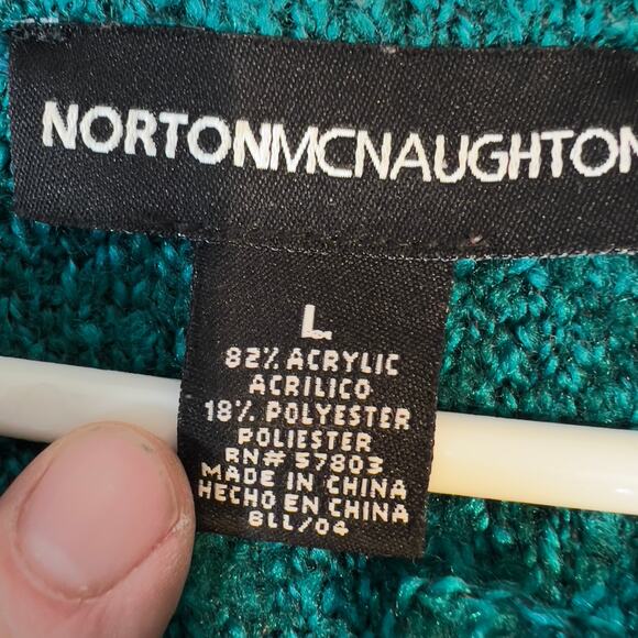 Norton McNaughton Sweater Woman's Large Green Fluffly Fringe Collar Long Sleeve - Picture 2 of 11